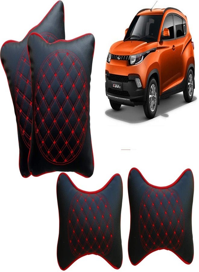 Selifaur Black and Red Double Quilted Car Cushion and Neck Rest Pillow Set of 4 for KUV 100 - Image 1